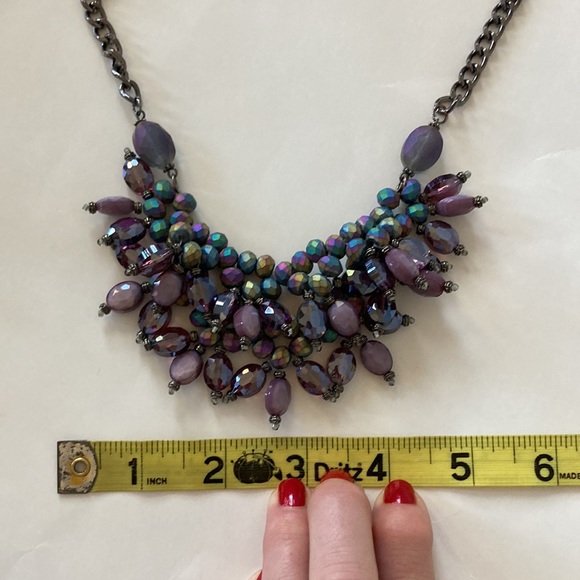 Purple Beaded Statement Necklace - Picture 10 of 10